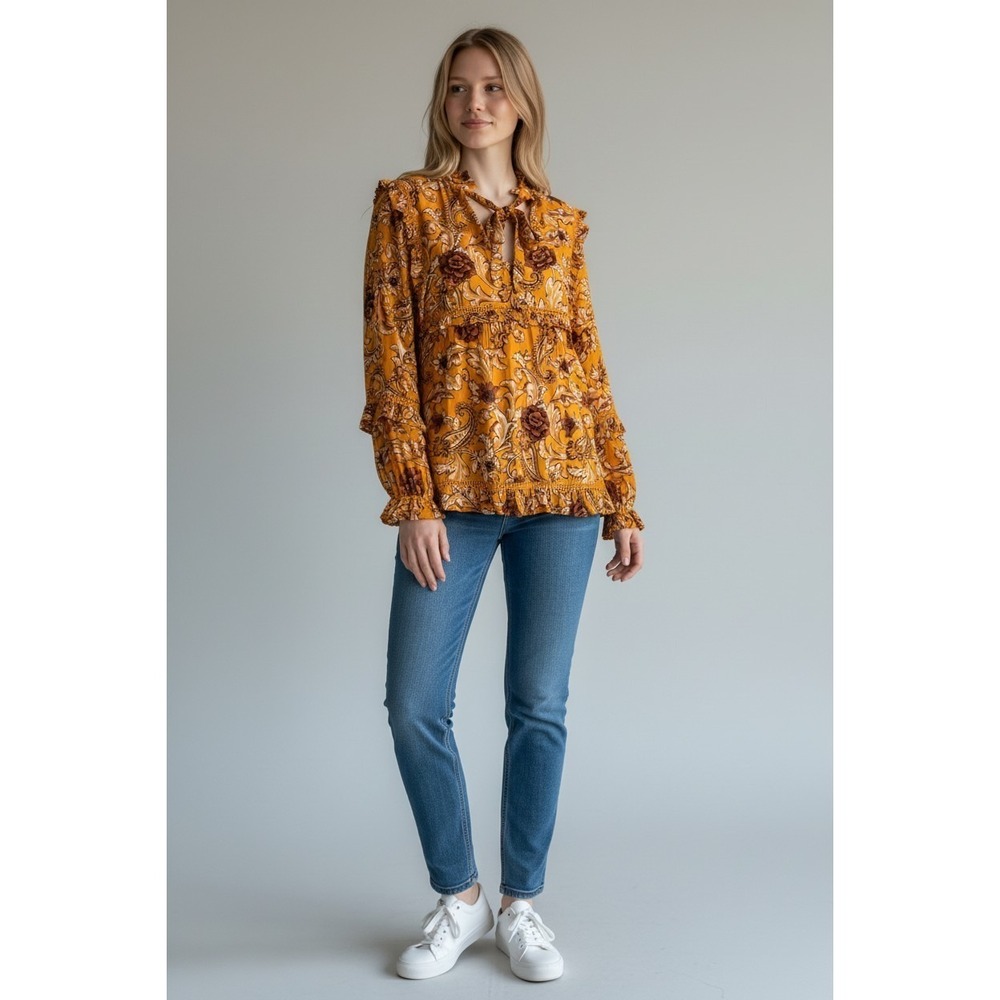 Spell & The Gypsy Etienne Floral Blouse Women's XL Boho Cottagecore Gypsy